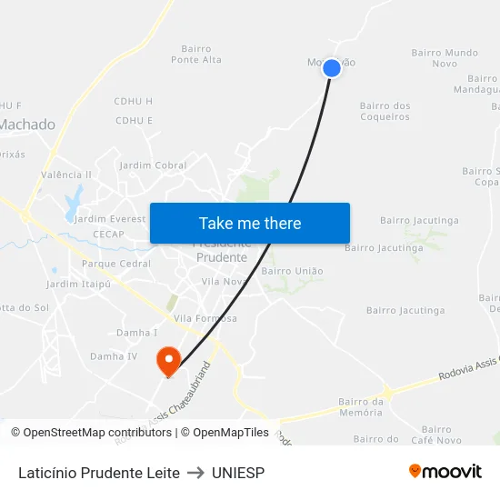 Laticínio Prudente Leite to UNIESP map