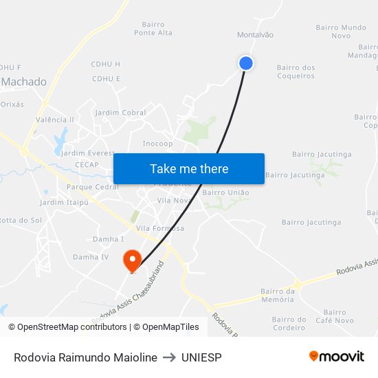 Rodovia Raimundo Maioline to UNIESP map