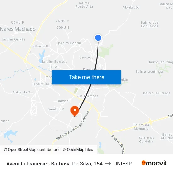 Avenida Francisco Barbosa Da Silva, 154 to UNIESP map