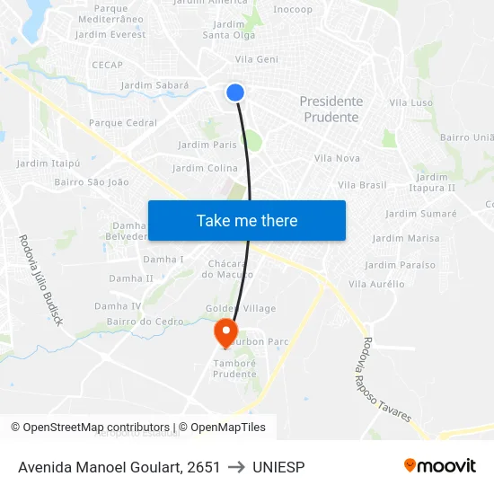 Avenida Manoel Goulart, 2651 to UNIESP map