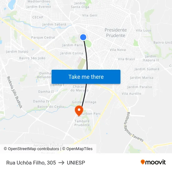 Rua Uchôa Filho, 305 to UNIESP map