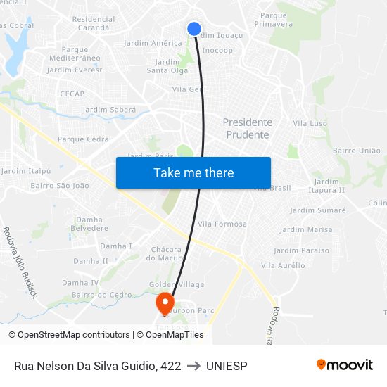 Rua Nelson Da Silva Guidio, 422 to UNIESP map