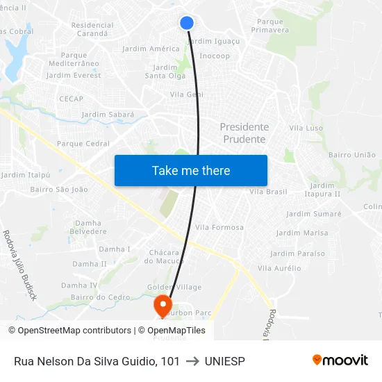 Rua Nelson Da Silva Guidio, 101 to UNIESP map