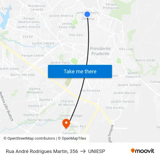 Rua André Rodrigues Martin, 356 to UNIESP map