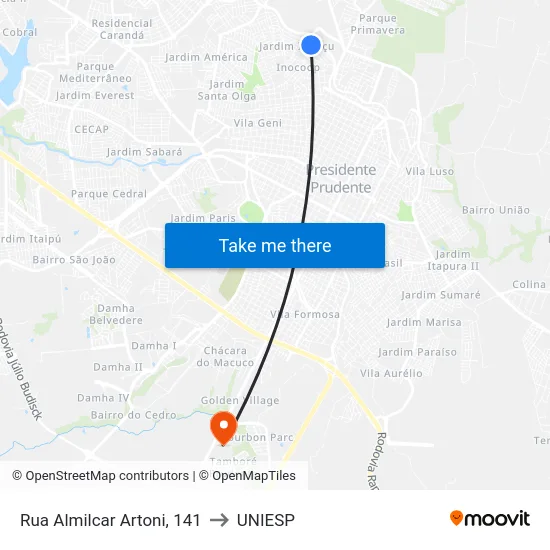 Rua Almilcar Artoni, 141 to UNIESP map