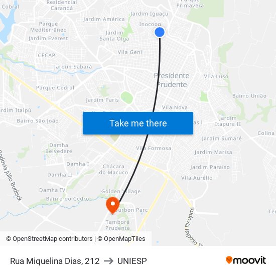 Rua Miquelina Dias, 212 to UNIESP map