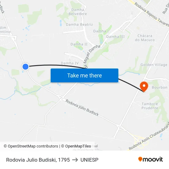 Rodovia Julio Budiski, 1795 to UNIESP map