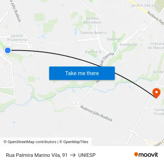 Rua Palmira Marino Vila, 91 to UNIESP map