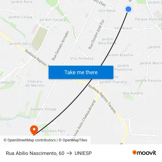 Rua Abílio Nascimento, 60 to UNIESP map
