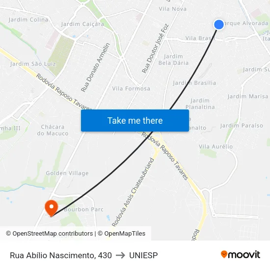 Rua Abílio Nascimento, 430 to UNIESP map