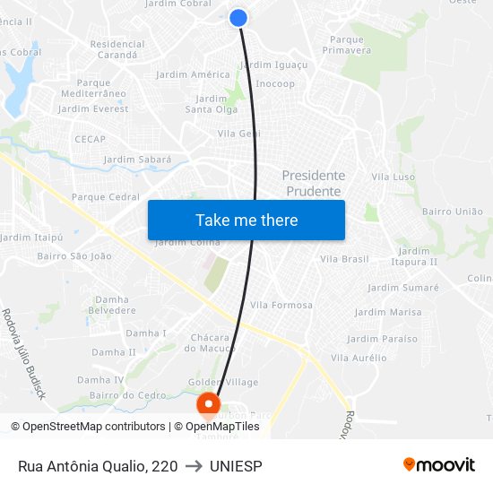 Rua Antônia Qualio, 220 to UNIESP map