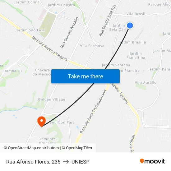 Rua Afonso Flôres, 235 to UNIESP map