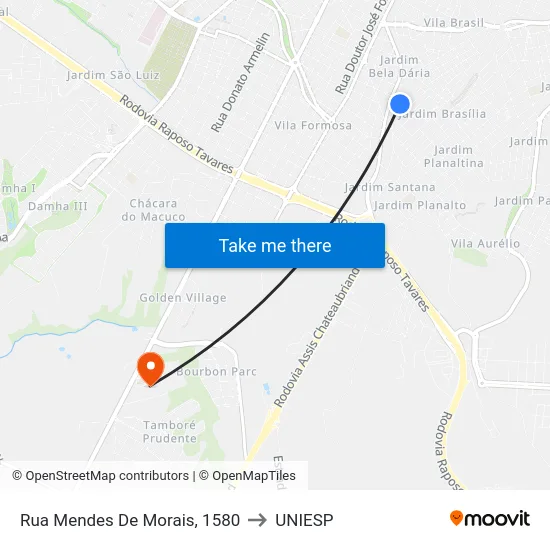 Rua Mendes De Morais, 1580 to UNIESP map