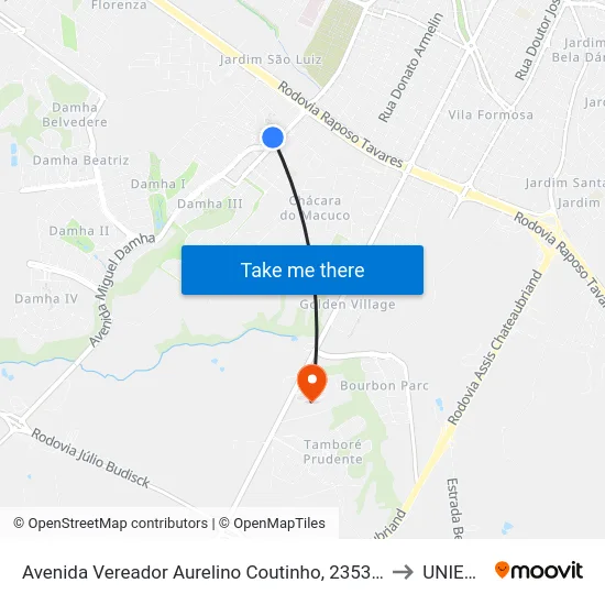 Avenida Vereador Aurelino Coutinho, 2353 D to UNIESP map