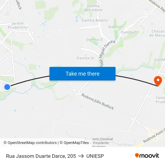 Rua Jassom Duarte Darce, 205 to UNIESP map