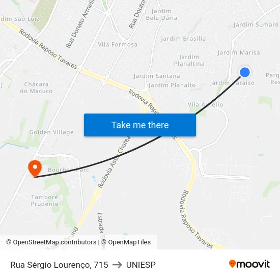 Rua Sérgio Lourenço, 715 to UNIESP map