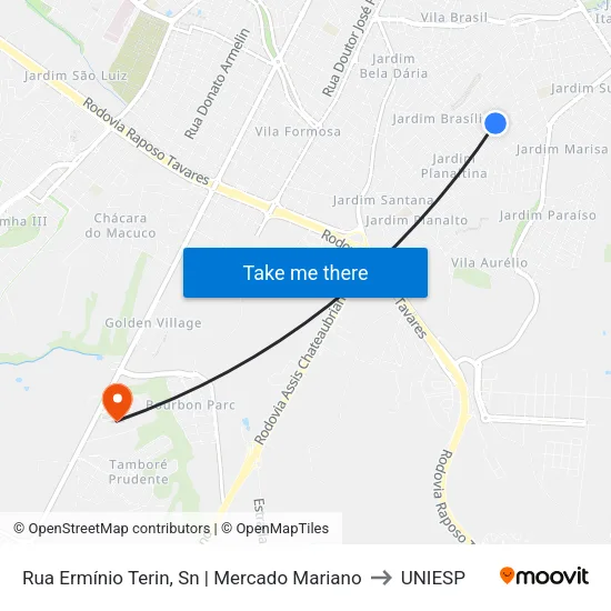 Rua Ermínio Terin, Sn | Mercado Mariano to UNIESP map