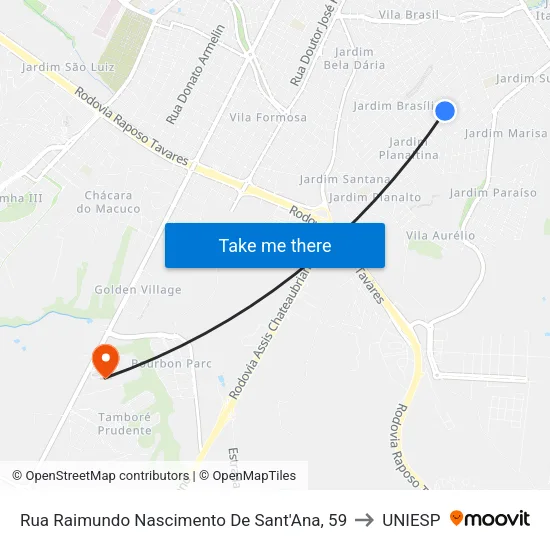 Rua Raimundo Nascimento De Sant'Ana, 59 to UNIESP map