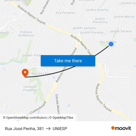 Rua José Penha, 381 to UNIESP map