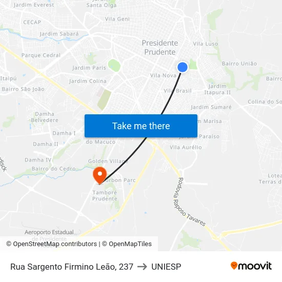 Rua Sargento Firmino Leão, 237 to UNIESP map