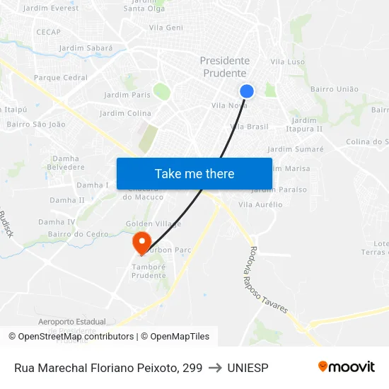 Rua Marechal Floriano Peixoto, 299 to UNIESP map