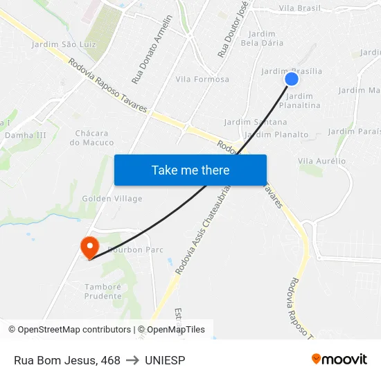 Rua Bom Jesus, 468 to UNIESP map