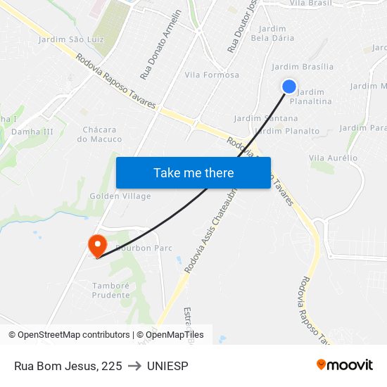 Rua Bom Jesus, 225 to UNIESP map