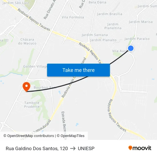 Rua Galdino Dos Santos, 120 to UNIESP map