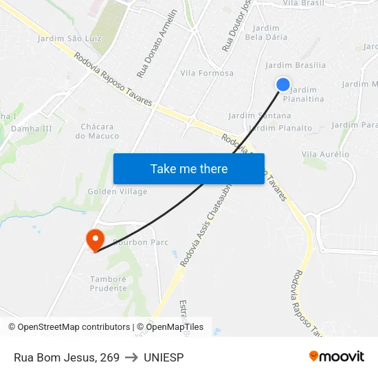 Rua Bom Jesus, 269 to UNIESP map