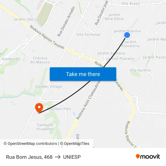 Rua Bom Jesus, 468 to UNIESP map