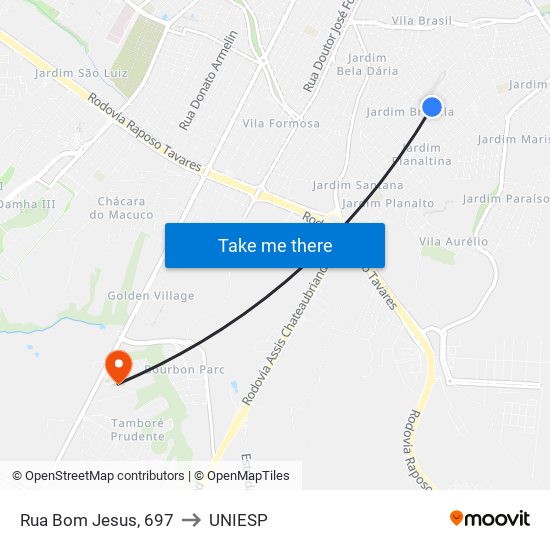 Rua Bom Jesus, 697 to UNIESP map