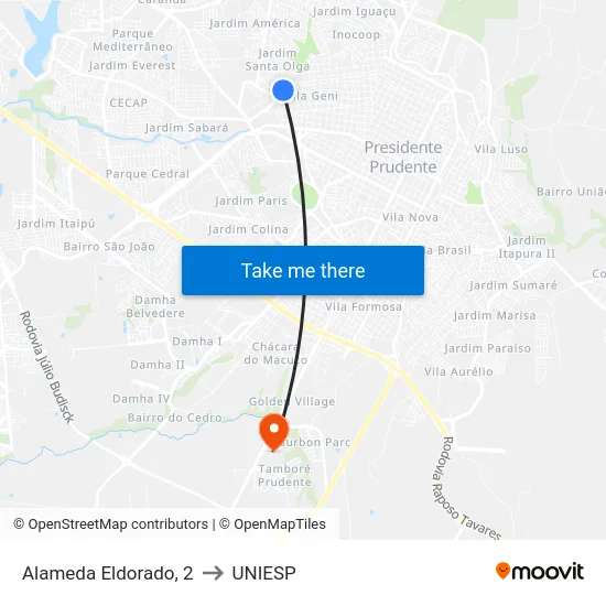 Alameda Eldorado, 2 to UNIESP map