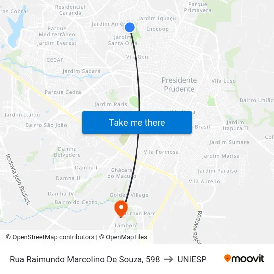Rua Raimundo Marcolino De Souza, 598 to UNIESP map