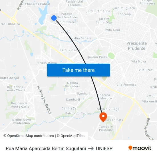 Rua Maria Aparecida Bertin Suguitani to UNIESP map