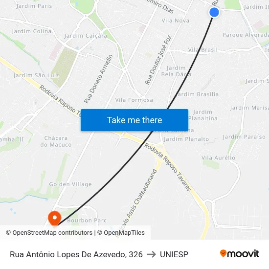 Rua Antônio Lopes De Azevedo, 326 to UNIESP map