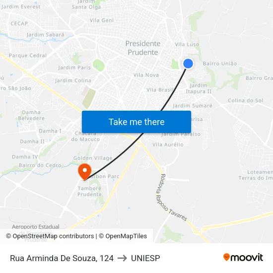Rua Arminda De Souza, 124 to UNIESP map