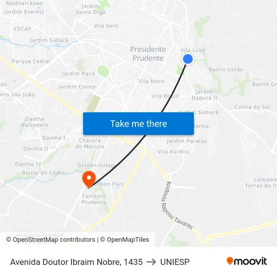 Avenida Doutor Ibraim Nobre, 1435 to UNIESP map