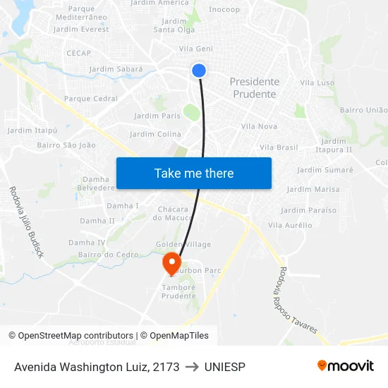 Avenida Washington Luiz, 2173 to UNIESP map