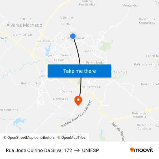 Rua José Quirino Da Silva, 172 to UNIESP map