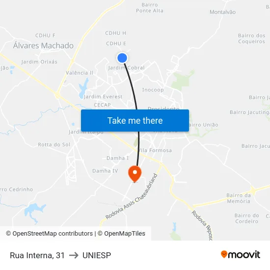 Rua Interna, 31 to UNIESP map