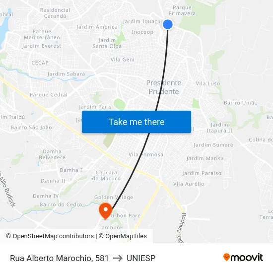 Rua Alberto Marochio, 581 to UNIESP map
