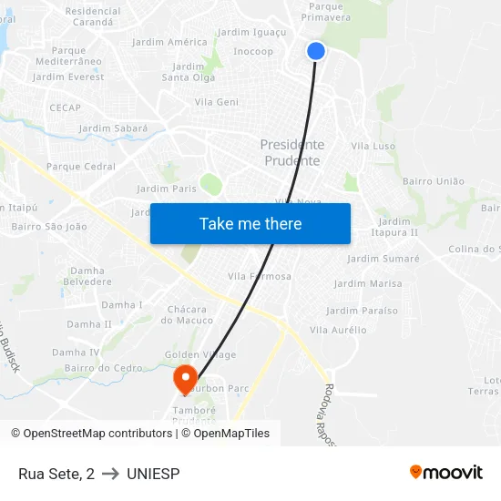 Rua Sete, 2 to UNIESP map