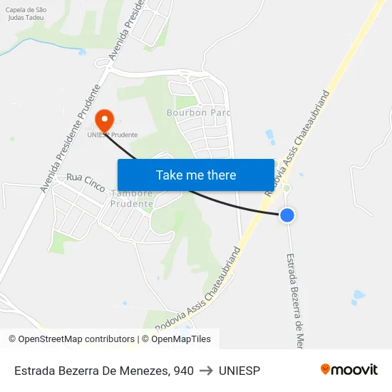 Estrada Bezerra De Menezes, 940 to UNIESP map