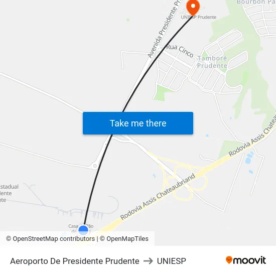 Aeroporto De Presidente Prudente to UNIESP map