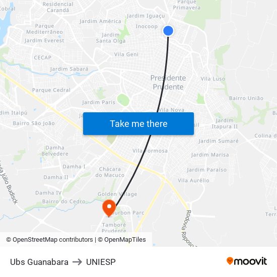 Ubs Guanabara to UNIESP map