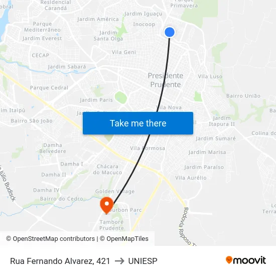 Rua Fernando Alvarez, 421 to UNIESP map