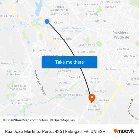 Rua João Martinez Perez, 436 | Fabrigás to UNIESP map
