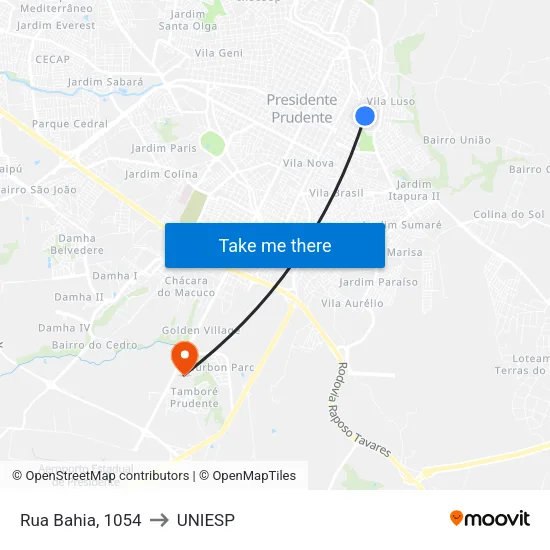 Rua Bahia, 1054 to UNIESP map