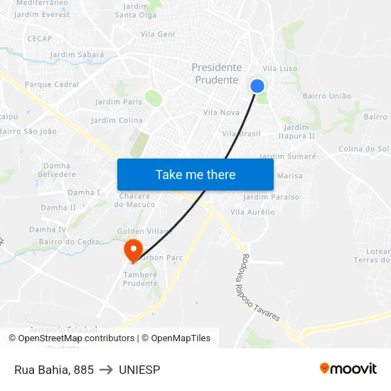 Rua Bahia, 885 to UNIESP map
