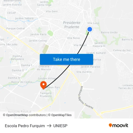 Escola Pedro Furquim to UNIESP map